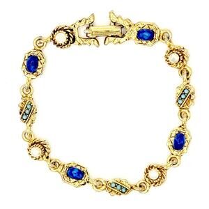 Vintage LJM Bracelet 1950’s - Faux, Lapis, Turquoise & Pearls Gold Tone